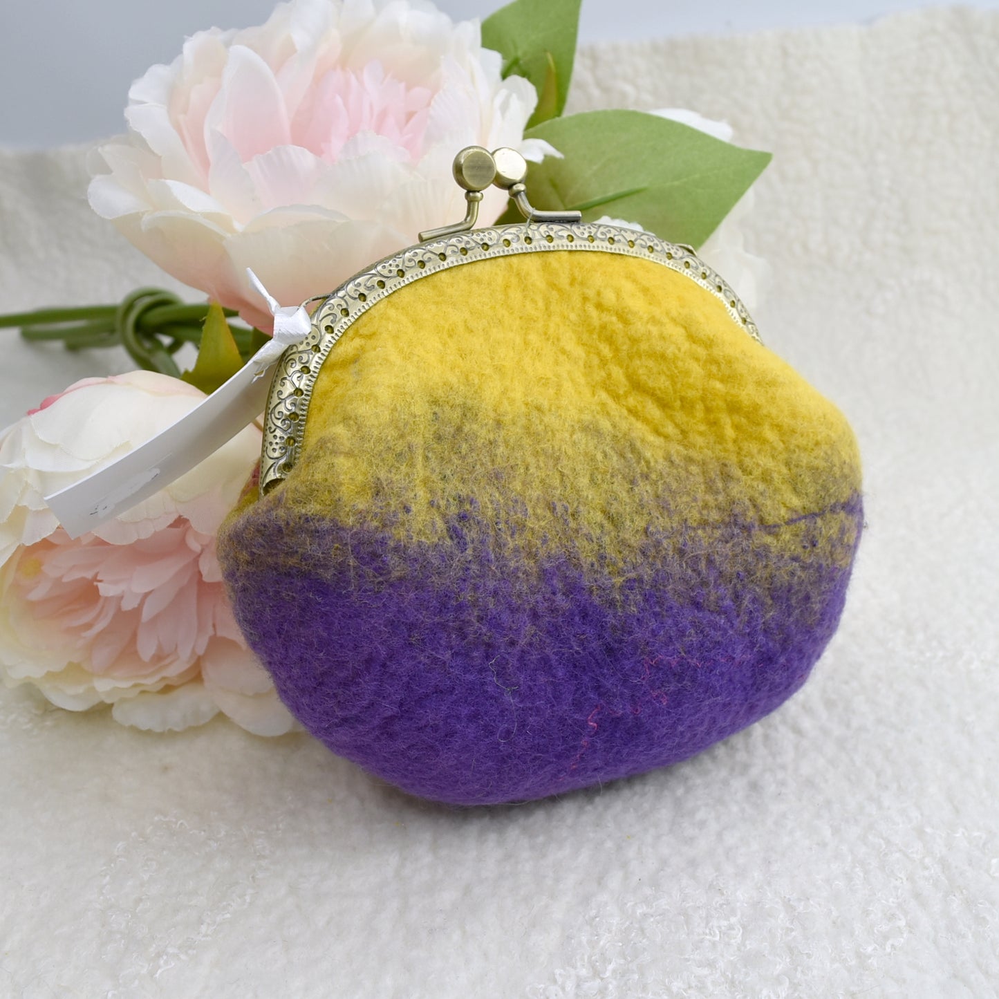 Purple & Yellow Hand Made Purple Wool Felt Coin Purse| Coin Purse | Sally Ridgway | Shop Wool, Felt and Fibre Online
