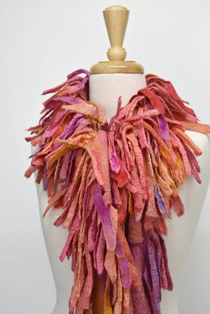 Wool Felted Scarf Boa Wrap Hand Made Pink Orange Mix 12258-Wool Felt Scarves-3-Sally Ridgway Designs in Felt &amp; Fibre
