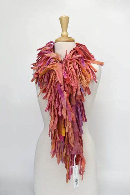Wool Felted Scarf Boa Wrap Hand Made Pink Orange Mix 12258-Wool Felt Scarves-1-Sally Ridgway Designs in Felt &amp; Fibre