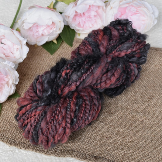Hand Spun Tasmanian Merino Wool Chunky Art Yarn in Red and Black 12739| Hand Spun Yarn | Sally Ridgway | Shop Wool, Felt and Fibre Online