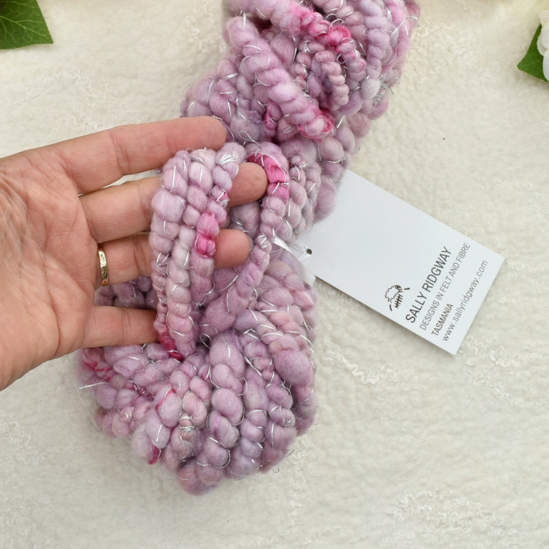 Hand Spun Chunky Art Yarn - Pink Blush| Hand Spun Yarn | Sally Ridgway | Shop Wool, Felt and Fibre Online