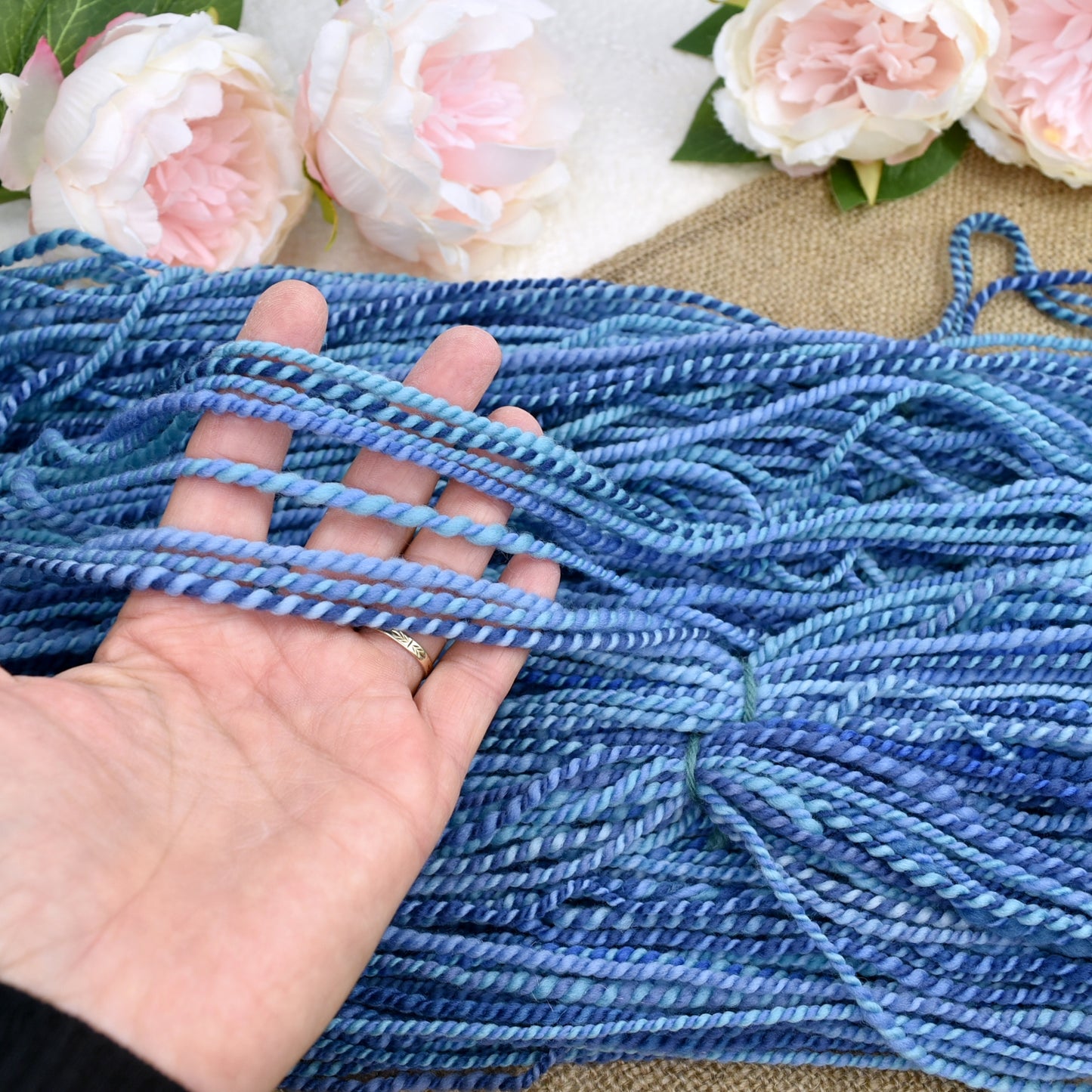 Hand Spun Tasmanian Merino Wool Chunky Yarn in Blue Sky| Hand Spun Yarn | Sally Ridgway | Shop Wool, Felt and Fibre Online