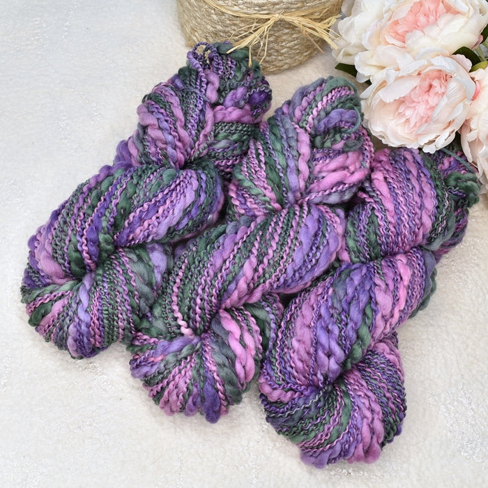 Handspun Chunky Tasmanian Merino Yarn in African Violets 13218| Hand Spun Yarn | Sally Ridgway | Shop Wool, Felt and Fibre Online