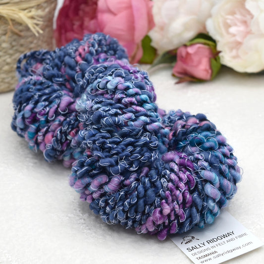 Handspun Chunky Tasmanian Merino Yarn in Blue Kisses| Hand Spun Yarn | Sally Ridgway | Shop Wool, Felt and Fibre Online