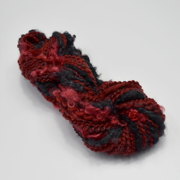 Chunky Hand Spun Merino Wool Art Yarn in Red and Black 13066| Hand Spun Yarn | Sally Ridgway | Shop Wool, Felt and Fibre Online