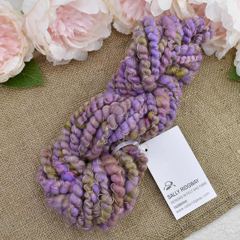 Lavender and Olive Hand Spun Chunky Art Yarn| Hand Spun Yarn | Sally Ridgway | Shop Wool, Felt and Fibre Online