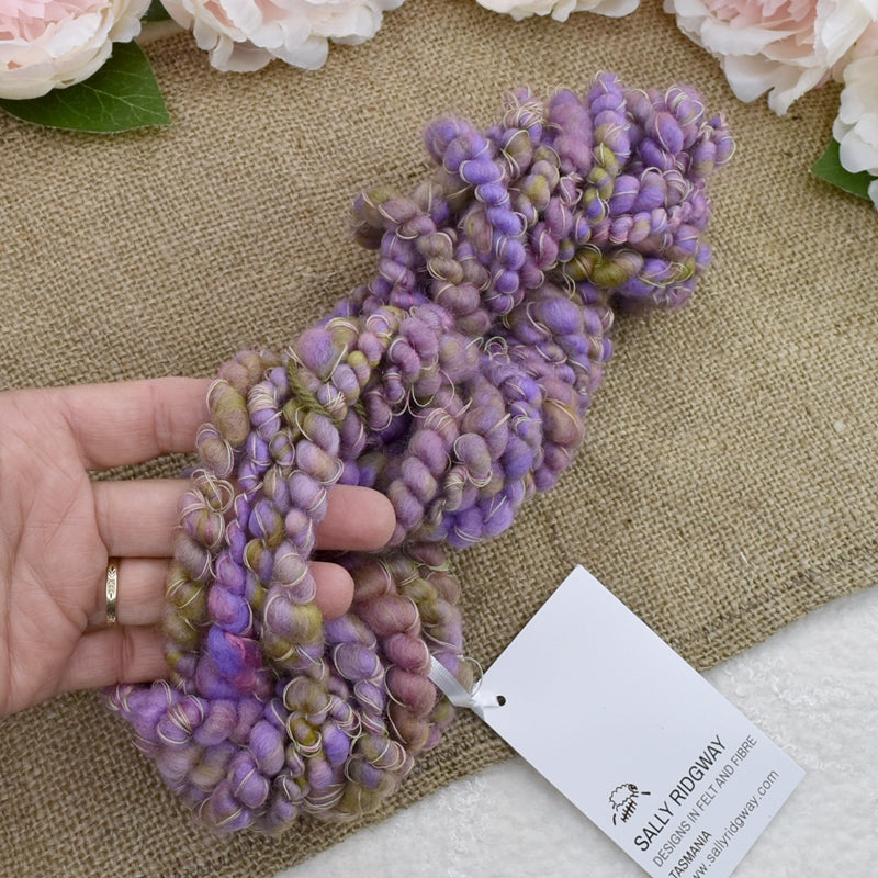 Lavender and Olive Hand Spun Chunky Art Yarn| Hand Spun Yarn | Sally Ridgway | Shop Wool, Felt and Fibre Online