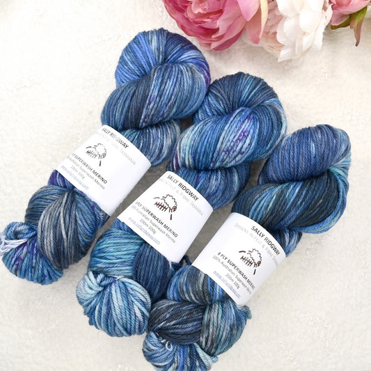 Midnight Blues 8 Ply DK Superwash 100% Merino Yarn| 8 Ply Superwash Merino Yarn | Sally Ridgway | Shop Wool, Felt and Fibre Online