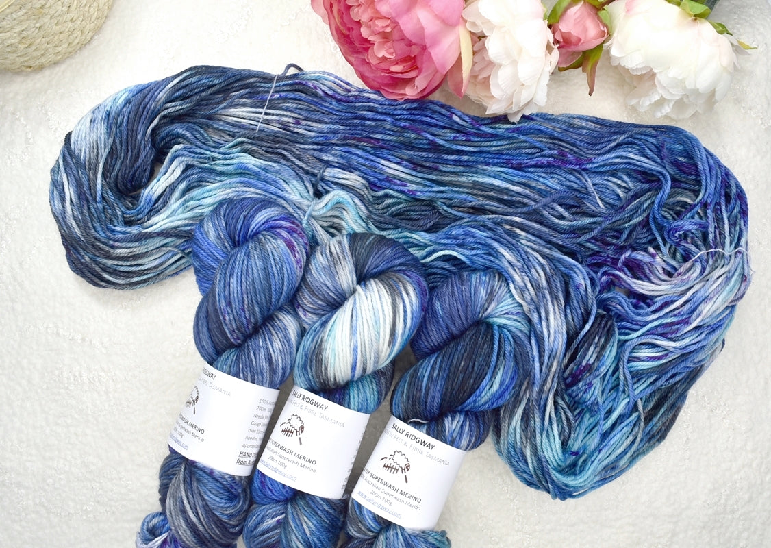 Midnight Blues 8 Ply DK Superwash 100% Merino Yarn| 8 Ply Superwash Merino Yarn | Sally Ridgway | Shop Wool, Felt and Fibre Online