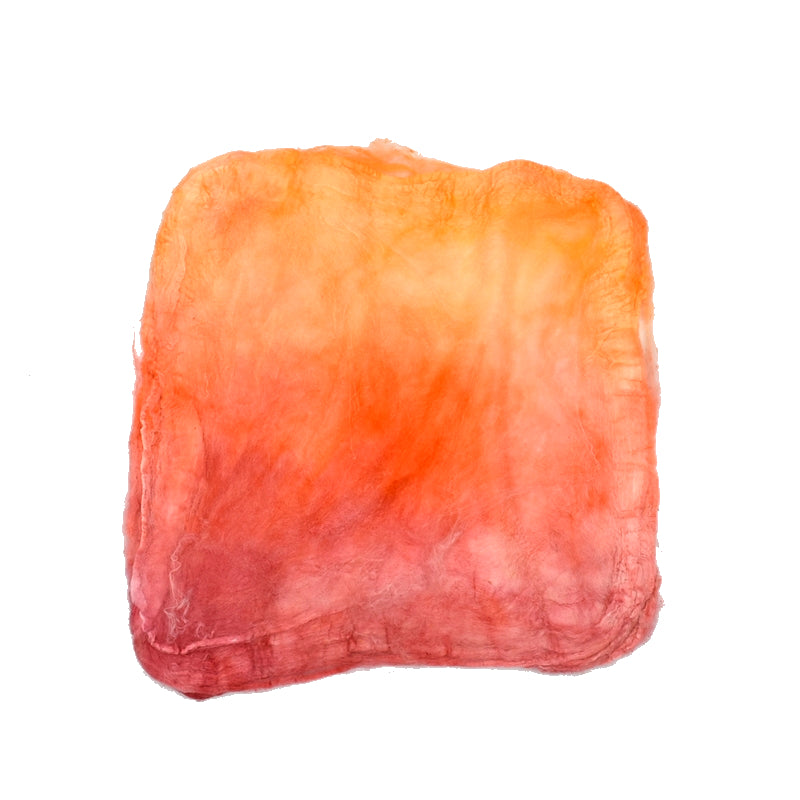 Mulberry Silk Hankies Mawata Squares Hand Dyed 10g Citrus Orange Mix| Silk Hankies | Sally Ridgway | Shop Wool, Felt and Fibre Online