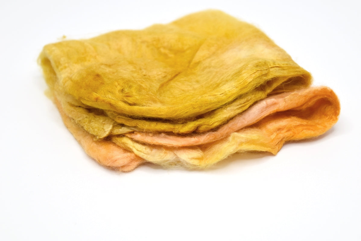 Silk Hankies for Felting and Spinning Hand Dyed Yellow Orange Mix 12281| Silk Hankies | Sally Ridgway | Shop Wool, Felt and Fibre Online