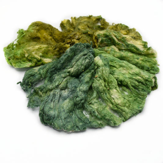 Mulberry Silk Noil Fibre Hand Dyed Alpine Green| Silk Noil | Sally Ridgway | Shop Wool, Felt and Fibre Online