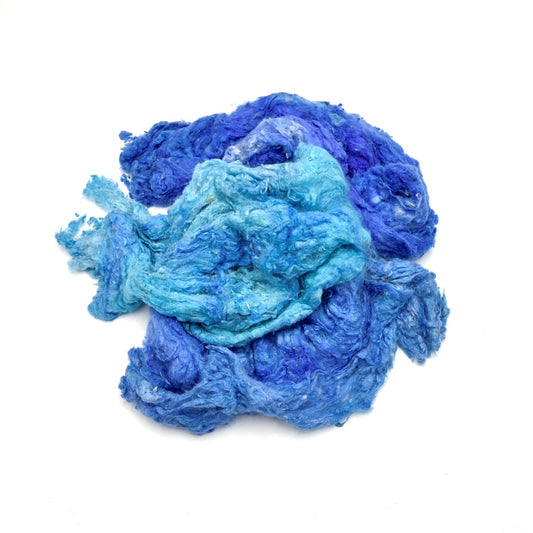 Mulberry Silk Noil Fibre Hand Dyed in Tropical Blue| Silk Noil | Sally Ridgway | Shop Wool, Felt and Fibre Online