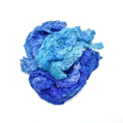 Mulberry Silk Noil Fibre Hand Dyed in Tropical Blue| Silk Noil | Sally Ridgway | Shop Wool, Felt and Fibre Online
