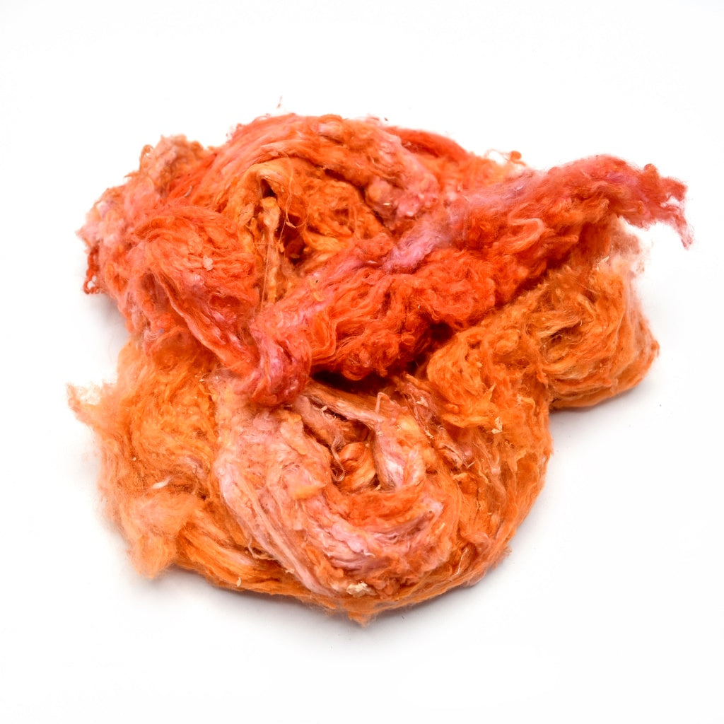 Mulberry Silk Noil Fibre Hand Dyed Orange Punch| Silk Noil | Sally Ridgway | Shop Wool, Felt and Fibre Online