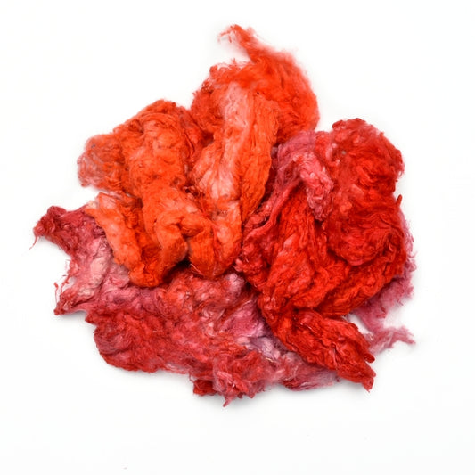 Mulberry Silk Noil Fibre Hand Dyed Red Orange Mix| Silk Noil | Sally Ridgway | Shop Wool, Felt and Fibre Online