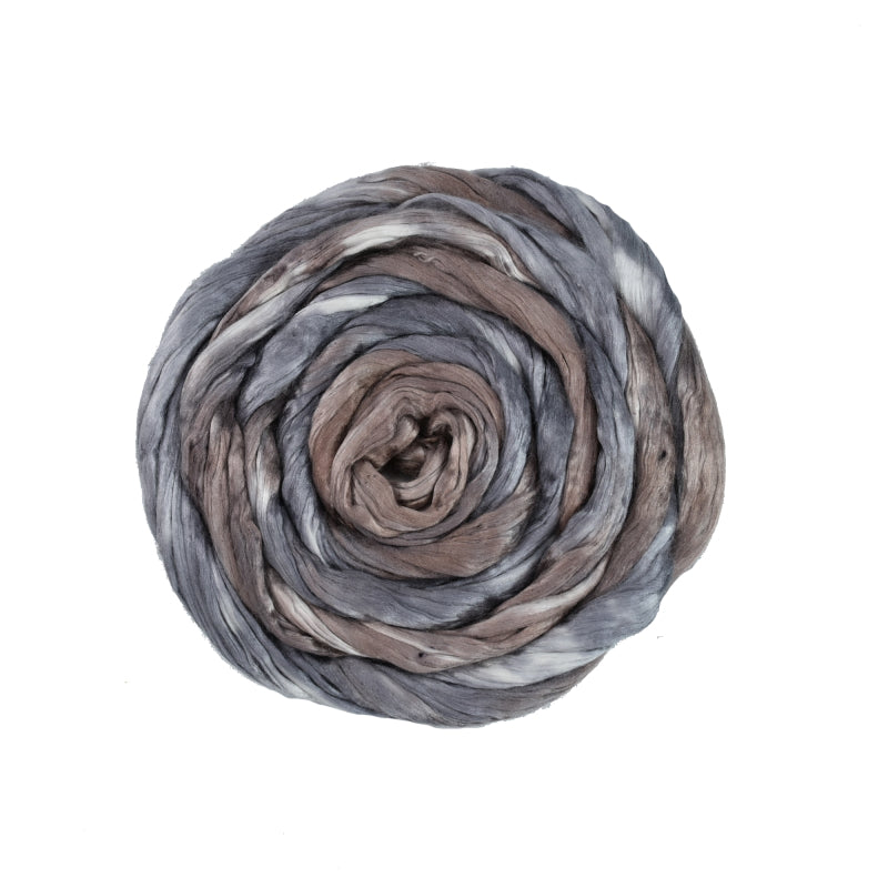 Mulberry Silk Roving Hand Dyed in Silver Back| Silk Roving/Sliver | Sally Ridgway | Shop Wool, Felt and Fibre Online
