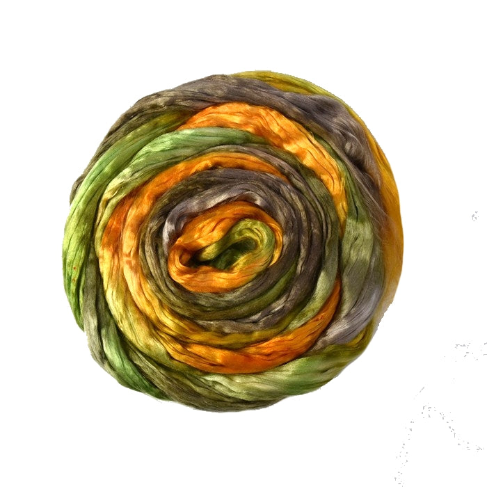 Mulberry Silk Roving Hand Dyed in Autumn 13441| Silk Roving/Sliver | Sally Ridgway | Shop Wool, Felt and Fibre Online