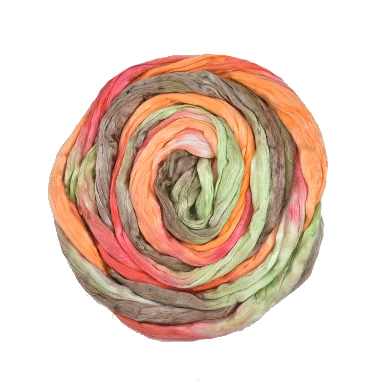 Mulberry Silk Roving Hand Dyed in Faded Autumn| Silk Roving/Sliver | Sally Ridgway | Shop Wool, Felt and Fibre Online