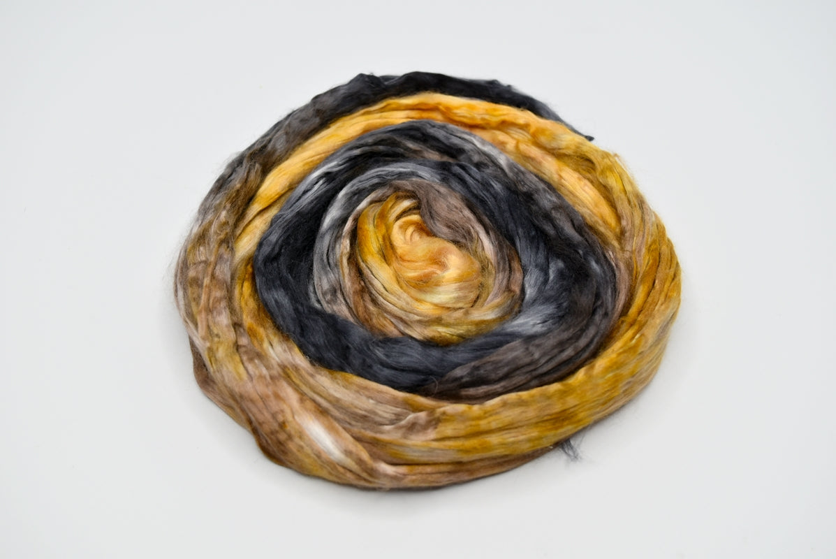 Mulberry Silk Roving Hand Dyed in Burnt Caramel| Silk Roving/Sliver | Sally Ridgway | Shop Wool, Felt and Fibre Online