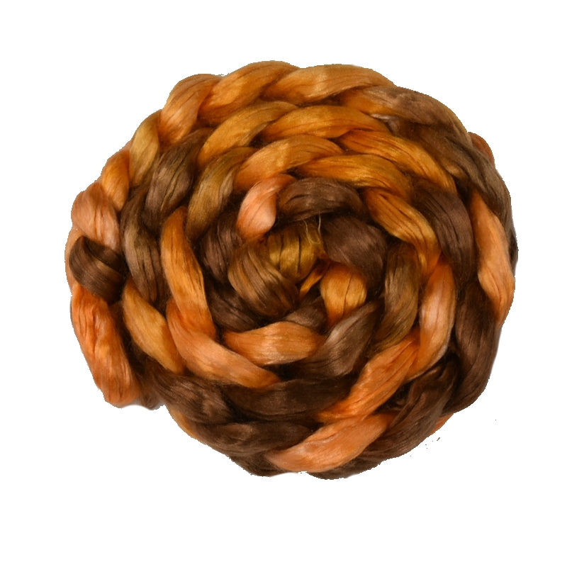 Mulberry Silk Roving Hand Dyed in Burnt Orange 12814| Silk Roving/Sliver | Sally Ridgway | Shop Wool, Felt and Fibre Online