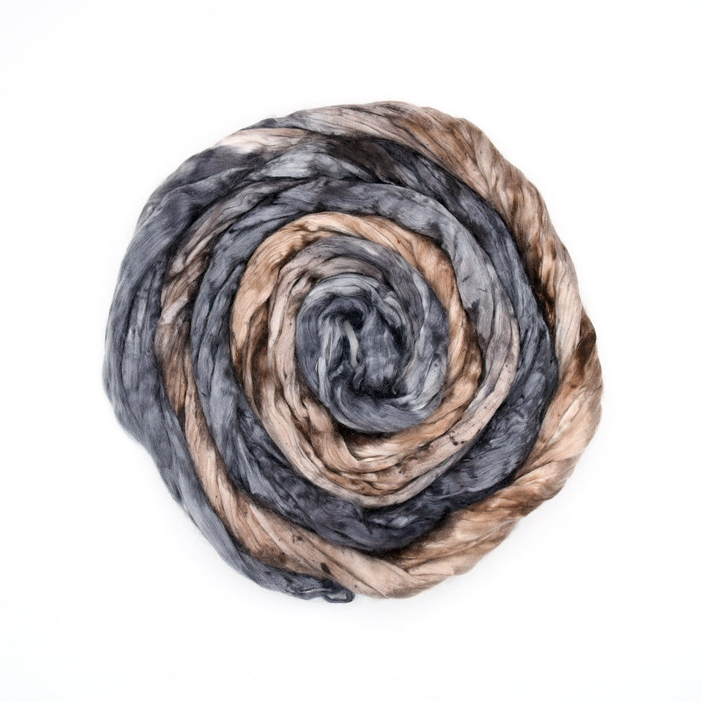 Mulberry Silk Roving Hand Dyed in Charcoal Brown| Silk Roving/Sliver | Sally Ridgway | Shop Wool, Felt and Fibre Online