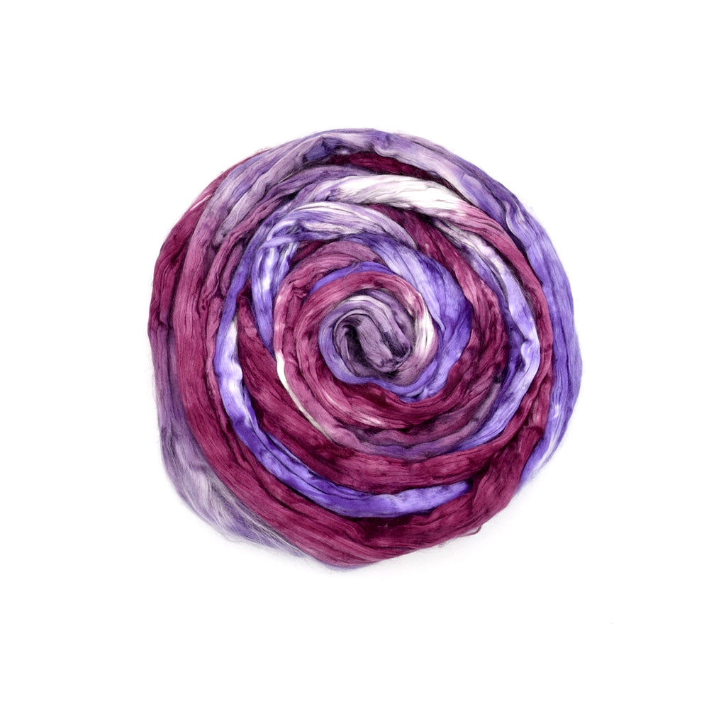 Mulberry Silk Roving Hand Dyed in Eggplant| Silk Roving/Sliver | Sally Ridgway | Shop Wool, Felt and Fibre Online