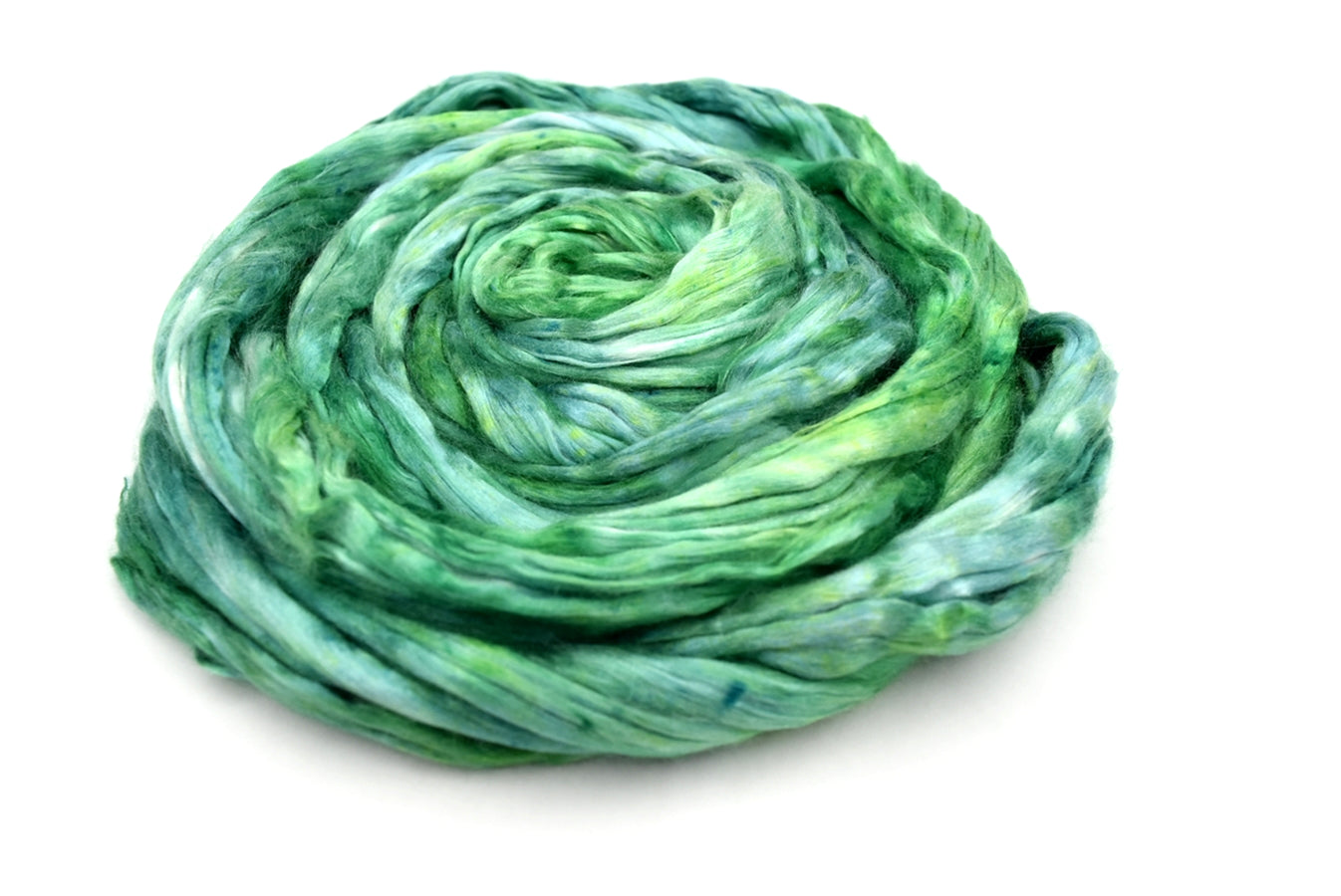 Mulberry Silk Roving Hand Dyed in Frosted Emerald| Silk Roving/Sliver | Sally Ridgway | Shop Wool, Felt and Fibre Online