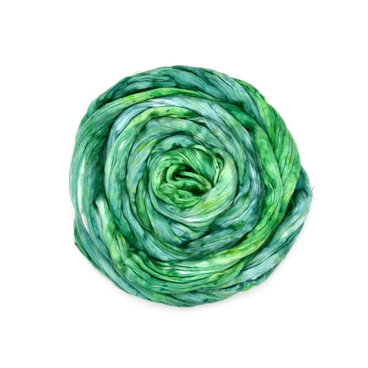 Mulberry Silk Roving Hand Dyed in Frosted Emerald| Silk Roving/Sliver | Sally Ridgway | Shop Wool, Felt and Fibre Online