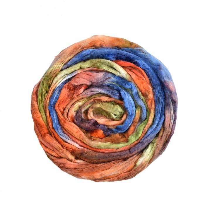 Mulberry Silk Roving Hand Dyed in Mexicana| Silk Roving/Sliver | Sally Ridgway | Shop Wool, Felt and Fibre Online