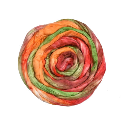 Mulberry Silk Roving Hand Dyed in Orange Sunset| Silk Roving/Sliver | Sally Ridgway | Shop Wool, Felt and Fibre Online
