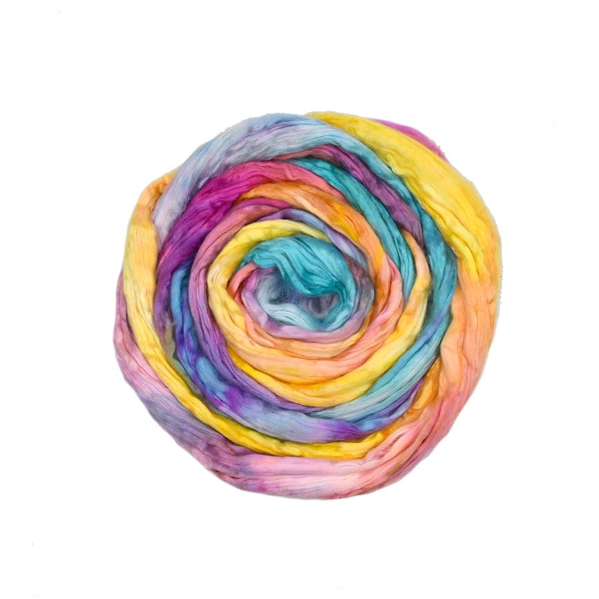 Mulberry Silk Roving Hand Dyed in Orange Rainbow| Silk Roving/Sliver | Sally Ridgway | Shop Wool, Felt and Fibre Online