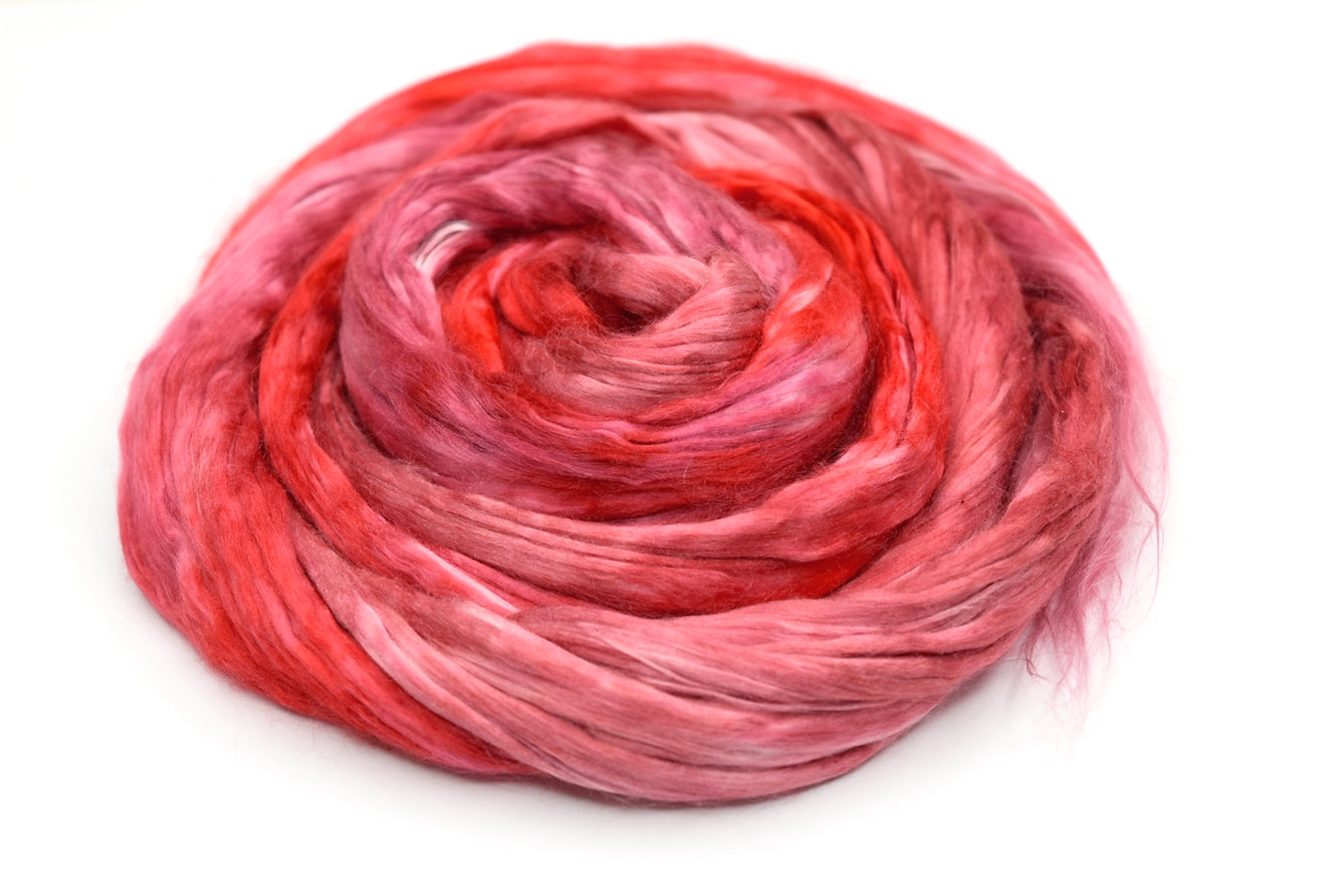 Mulberry Silk Roving Hand Dyed in Red Delicious| Silk Roving/Sliver | Sally Ridgway | Shop Wool, Felt and Fibre Online