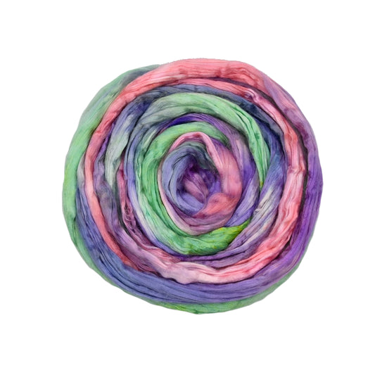 Mulberry Silk Roving Hand Dyed in Spring Bouquet| Silk Roving/Sliver | Sally Ridgway | Shop Wool, Felt and Fibre Online