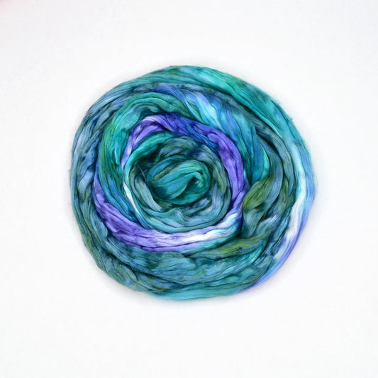 Mulberry Silk Roving Hand Dyed in Thistle| Silk Roving/Sliver | Sally Ridgway | Shop Wool, Felt and Fibre Online