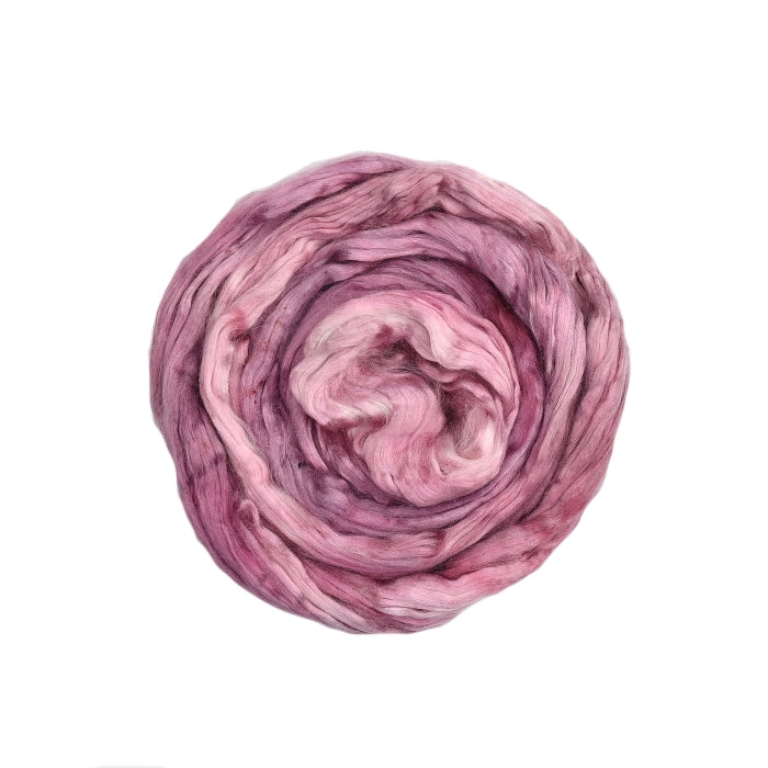Mulberry Silk Roving Hand Dyed in Wild Blossom| Silk Roving/Sliver | Sally Ridgway | Shop Wool, Felt and Fibre Online