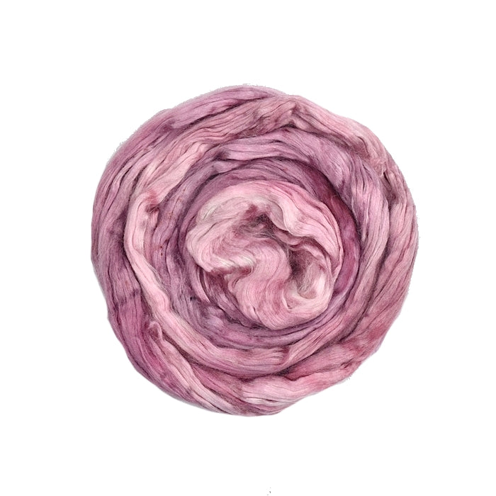 Mulberry Silk Roving Hand Dyed in Wild Blossom| Silk Roving/Sliver | Sally Ridgway | Shop Wool, Felt and Fibre Online