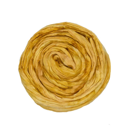 Mulberry Silk Roving Hand Dyed in Yellow| Silk Roving/Sliver | Sally Ridgway | Shop Wool, Felt and Fibre Online