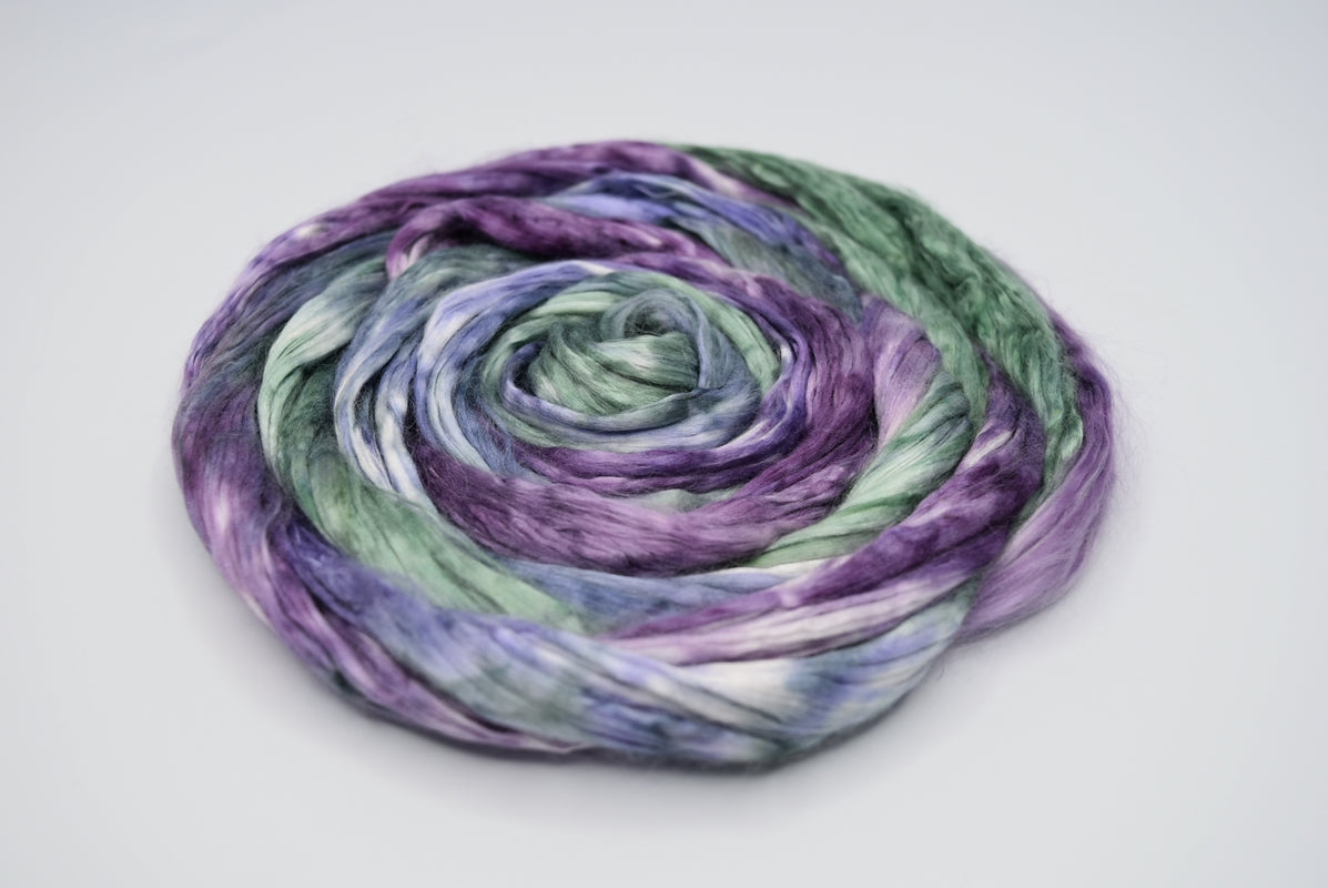 Mulberry Silk Roving Hand Dyed in Grape Vine| Silk Roving/Sliver | Sally Ridgway | Shop Wool, Felt and Fibre Online