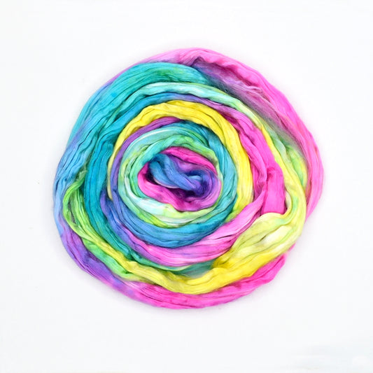 Mulberry Silk Roving Hand Dyed Rainbow| Silk Roving/Sliver | Sally Ridgway | Shop Wool, Felt and Fibre Online