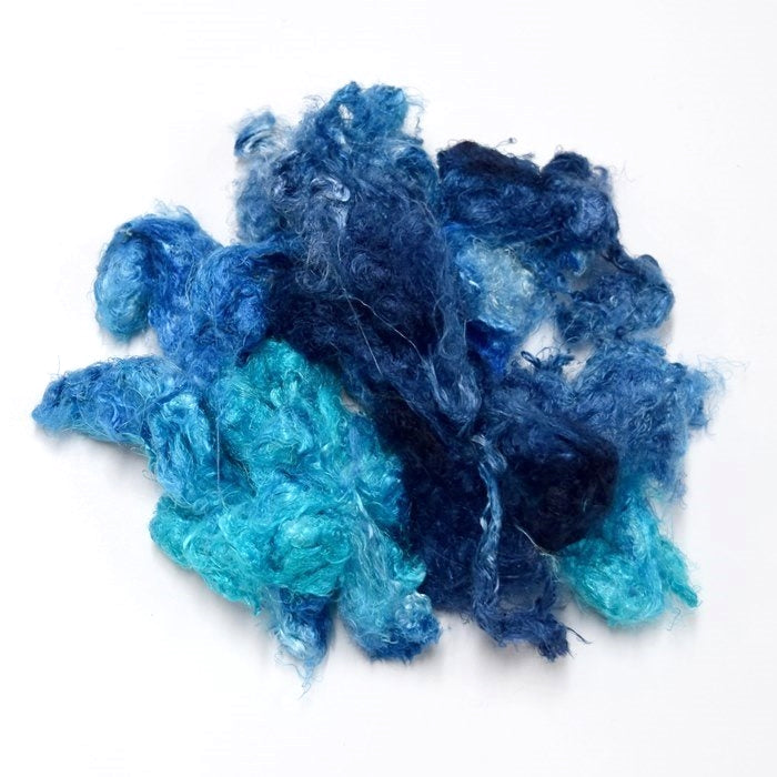 Mulberry Silk Throwster Waste Fibre Blue Mix 20 grams 12619| Silk Throwster | Sally Ridgway | Shop Wool, Felt and Fibre Online