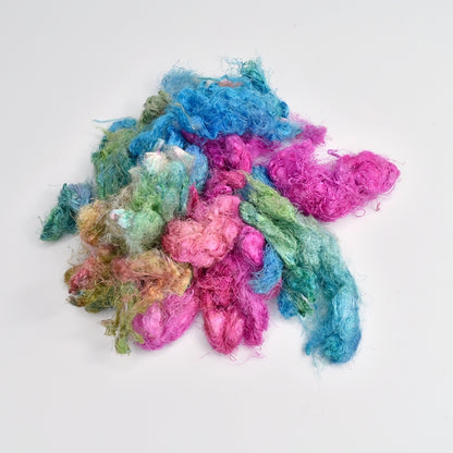 Mulberry Silk Throwster Waste Fibre Rainbow Mix 20 grams 12621| Silk Throwster | Sally Ridgway | Shop Wool, Felt and Fibre Online
