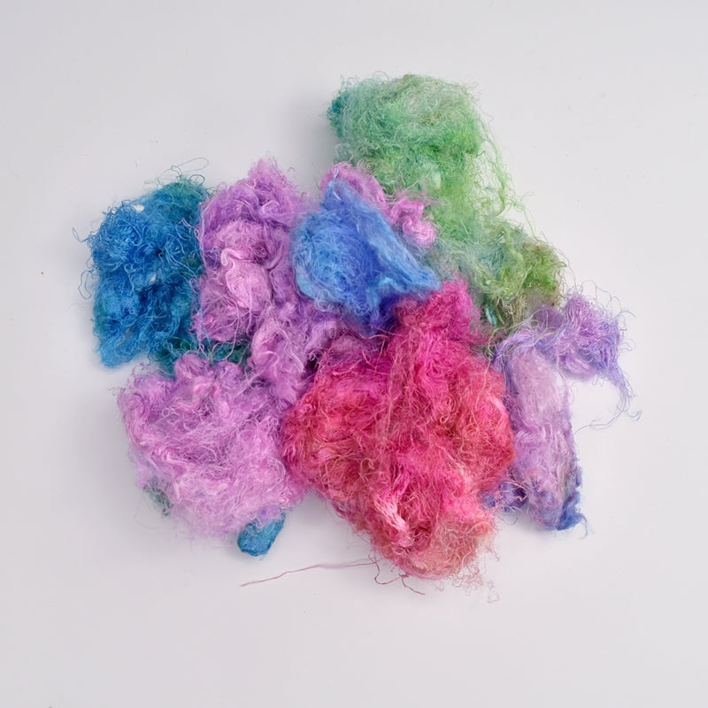Mulberry Silk Throwster Waste Fibre Rainbow Mix 20 grams 12621| Silk Throwster | Sally Ridgway | Shop Wool, Felt and Fibre Online