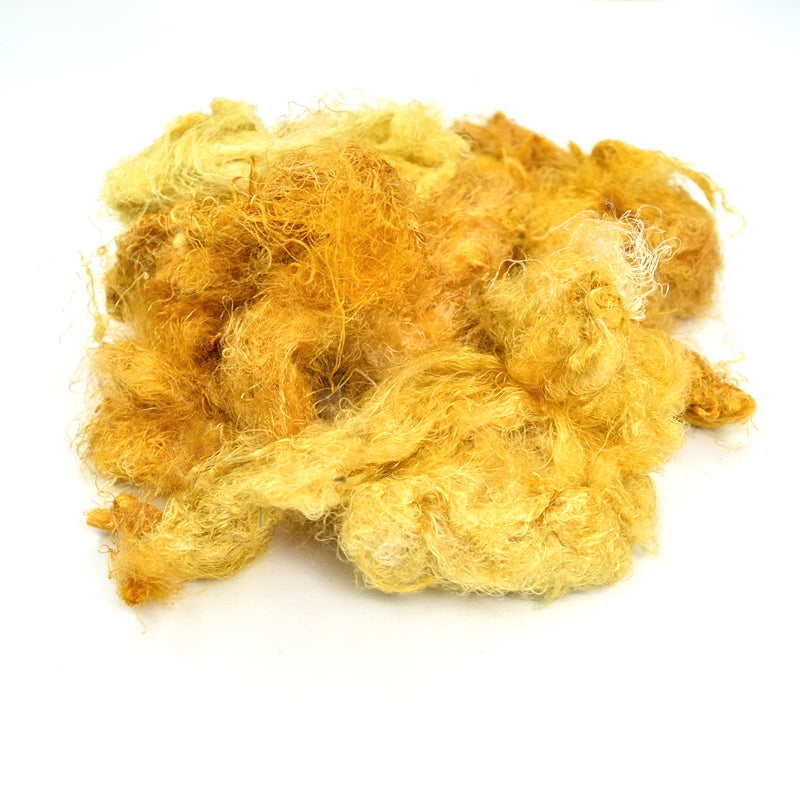 Mulberry Silk Throwster Waste Fibre Yellow 20 grams 12626| Silk Throwster | Sally Ridgway | Shop Wool, Felt and Fibre Online