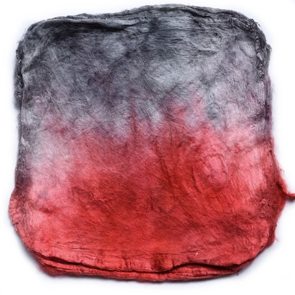 Mulberry Silk Hankies for Spinning and Felting Hand Dyed Red Grey Mix 12276| Silk Hankies | Sally Ridgway | Shop Wool, Felt and Fibre Online