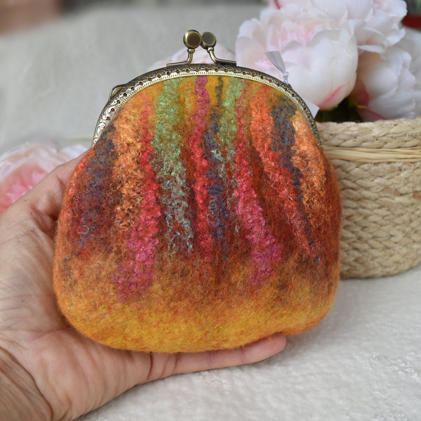 Orange Wool Felt Accessory Purse-Coin Purse-5-Sally Ridgway Designs in Felt &amp; Fibre