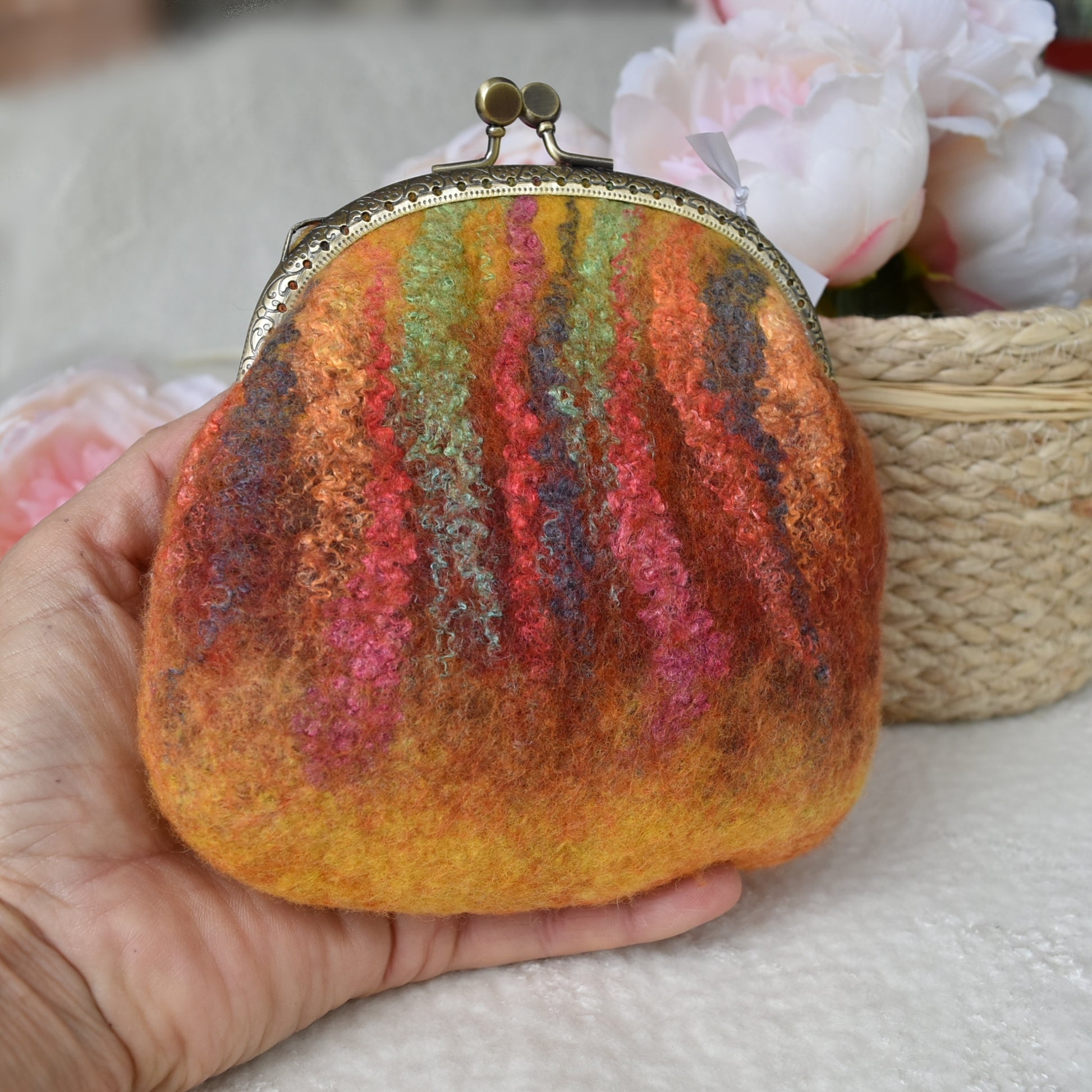 Orange Wool Felt Accessory Purse-Coin Purse-5-Sally Ridgway Designs in Felt &amp; Fibre