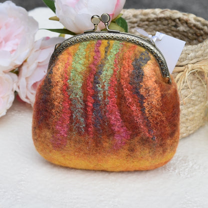 Orange Wool Felt Accessory Purse-Coin Purse-1-Sally Ridgway Designs in Felt &amp; Fibre