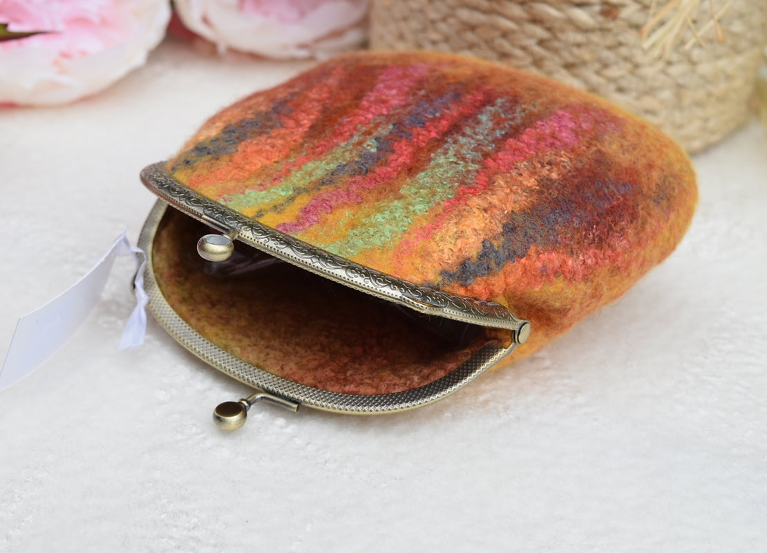 Orange Wool Felt Accessory Purse-Coin Purse-3-Sally Ridgway Designs in Felt &amp; Fibre