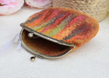 Orange Wool Felt Accessory Purse-Coin Purse-3-Sally Ridgway Designs in Felt &amp; Fibre